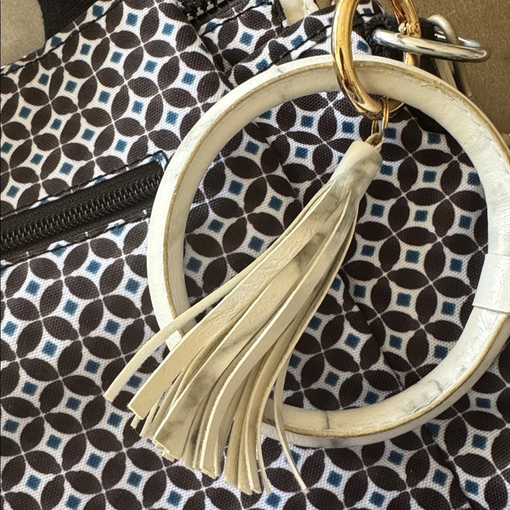 Kipling Black Multi Geo Print Shoulder or Crossbody Nylon Bag with Monkey Charm - Picture 11 of 16